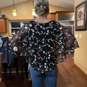 Ariella Black Tank Embroidered Floral Women's Size S